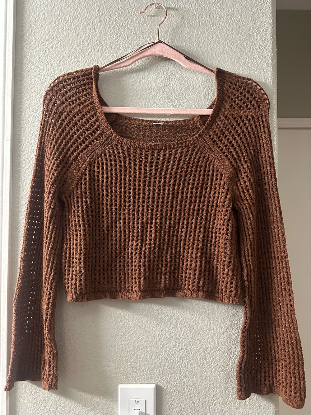 Old Navy Brown Waffle Knit Scoop-Neck Cropped Sweater